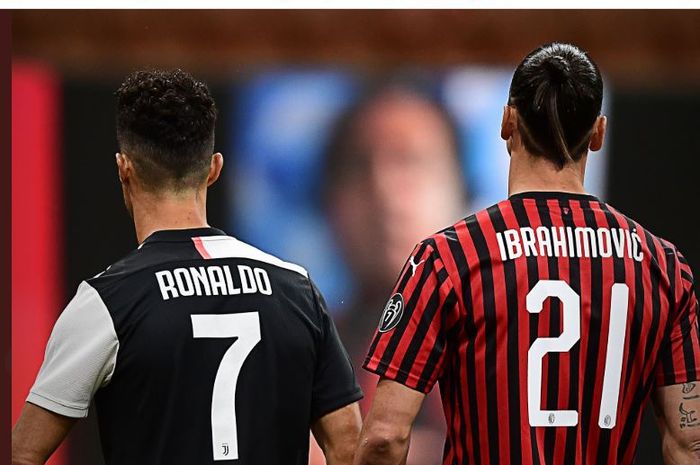 Cristiano Ronaldo dan Zlatan Ibrahimovic bersanding di laga AC Milan Vs Juventus di Stadion San Siro, dalam laga pekan ke-31 Liga Italia, Selasa (7/7/2020) atau Rabu dini hari WIB.