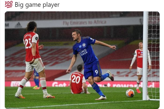 Jamie Vardy berhasil mencetak gol yang membuat Leicester City bermain imbang melawan Arsenal pada laga pekan ke-34 Liga Inggris, Selasa (7/7/2020) waktu setempat.