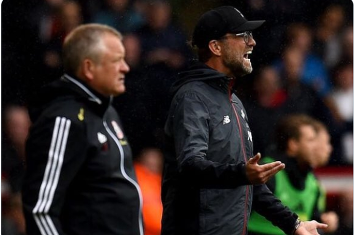 Pelatih Liverpool, Juergen Klopp (kanan) dan juru taktik Sheffield United, Chris Wilder (kiri).