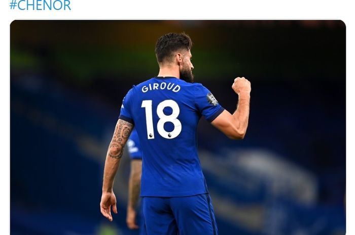 Striker veteran asal Prancis, Olivier Giroud, membawa Chelsea menang atas Norwich City pada laga Liga Inggris, di Stadion Stamford Bridge, Selasa (14/6/2020).