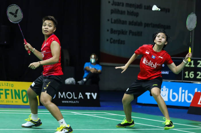 Pemain ganda putri Indonesia, Apriyani Rahayu/Mychelle Chrystine Bandaso, ketika bertanding di PBSI Home Tournament, Rabu (15/7/2020).