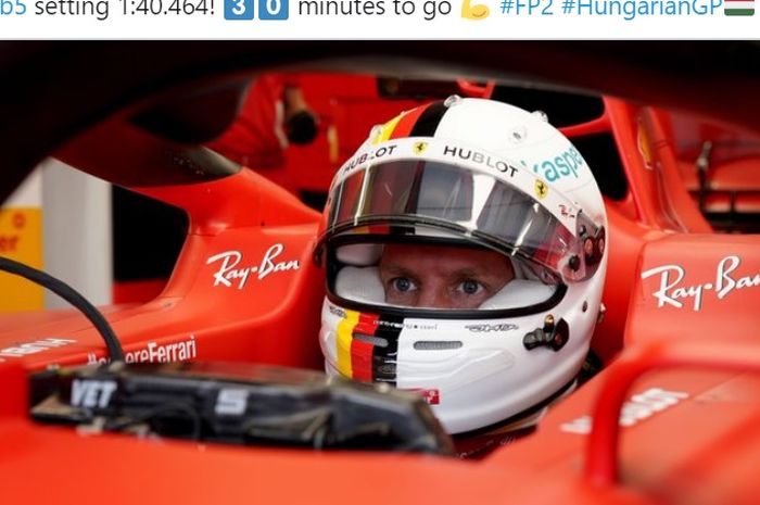 Pembalap Ferrari, Sebastian Vettel, menjadi pemilik waktu tercepat pada FP2 F1 GP Hungaria di Hungaroring, Hungaria, 17 Juli 2020.