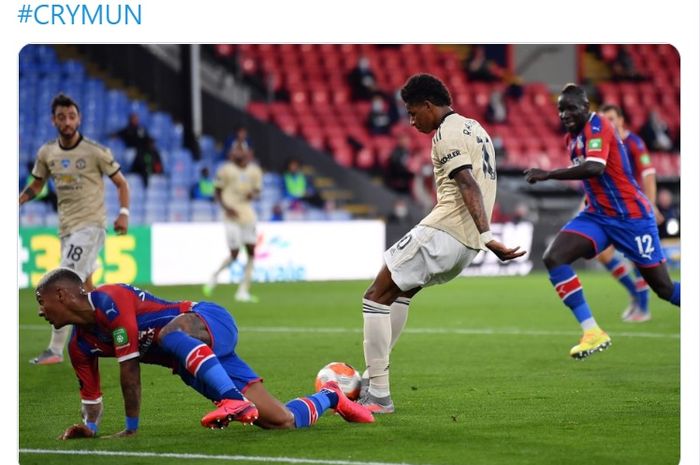 Marcus Rashford mencetak gol ke gawang Crystal Palace pada laga pekan ke-36 Liga Inggris, Kamis (16/7/2020) waktu setempat atau Jumat dini hari WIB.