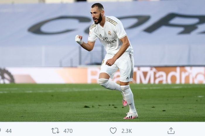 Karim Benzema membawa Real Madrid unggul 2-1 atas Villarreal pada pekan ke-37 Liga Spanyol, Kamis (16/7/2020) di Stadion Alfredo Di Stefano.