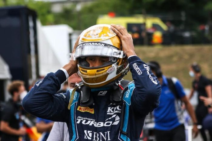 Pembalap tim DAMS asal Indonesia, Sean Gelael, pada balapan Formula 2 GP Hungaria di Hungaroring, Sabtu (18/7/2020).