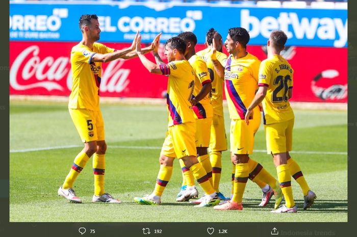 Barcelona mengalahkan Deportivo Alaves dalam laga pekan ke-38 Liga Spanyol di Mendizorroza, 19 Juli 2020.