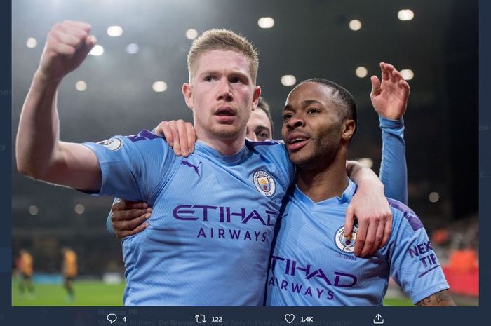 Dua andalan Manchester City, Kevin de Bruyne dan Raheem Sterling.