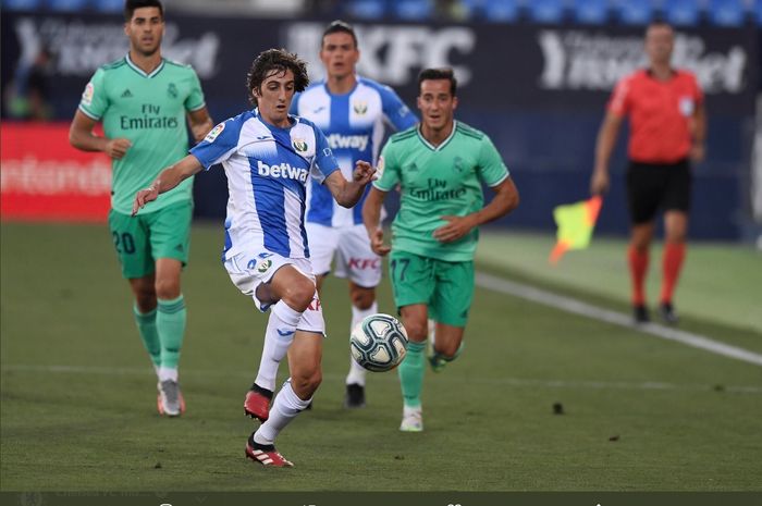 Aksi pemain Leganes, Bryan Gil, kala menghadapi Real Madrid pada laga terakhir Liga Spanyol 2019-2020.