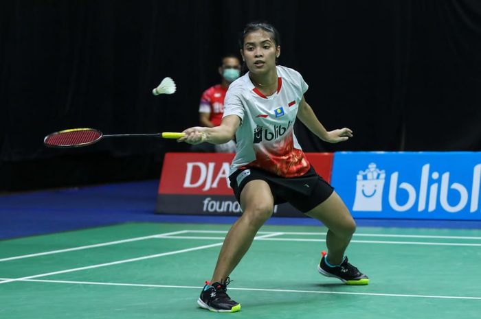  Pemain tunggal putri Indonesia, Gregoria Mariska Tunjung saat beraksi di PBSI Home Tournament, Hall Pelatnas Cipayung, Jakarta Timur, Rabu (22/7/2020).