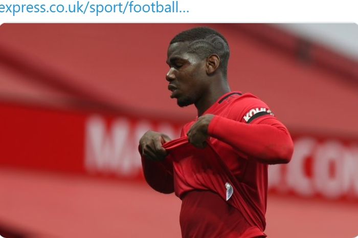 Ekspresi Paul Pogba saat Manchester United bermain imbang melawan West Ham United dalam laga Liga Inggris di Stadion Old Trafford, Rabu (22/7/2020).