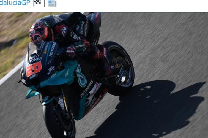 Pembalap Petronas Yamaha SRT, Fabio Quartararo, saat melakoni balapan MotoGP Andalusia di Sirkuit Jerez, Spanyol, 26 Juli 2020.