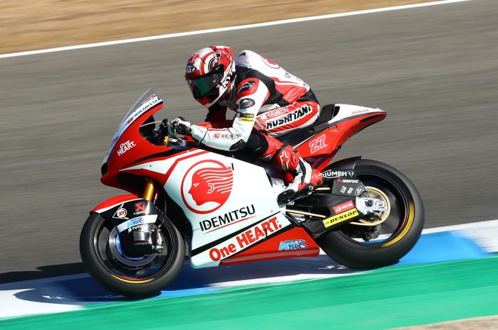 Pembalap tim Idemitsu Honda Team Asia, Andi Farid Izdihar, saat tampil di hari kedua seri ketiga Moto2 Andalusia di Sirkuit Jerez, Spanyol, Sabtu (25/7/ 2020).