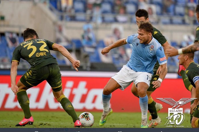 Ciro Immobile dalam laga Lazio kontra Brescia pada pekan ke-37 Liga Italia, Rabu (29/7/2020) di Stadion Olimpico.