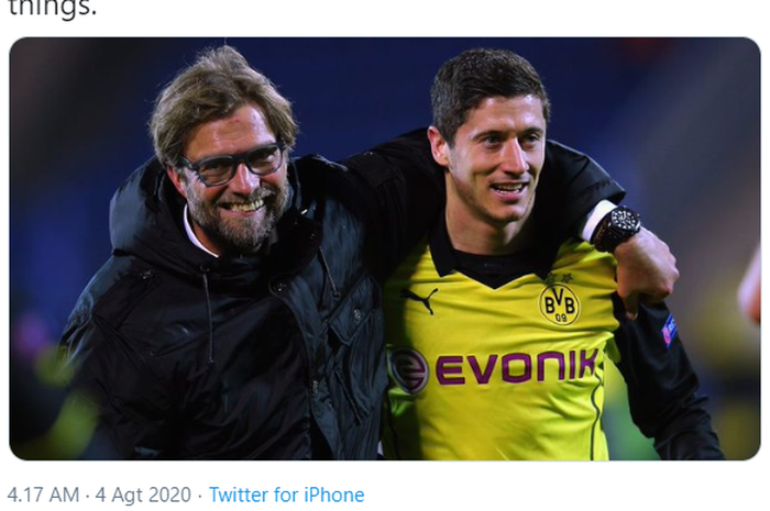 Robert Lewandowski (kanan) dan Juergen Klopp saat masih membela Borussia Dortmund.