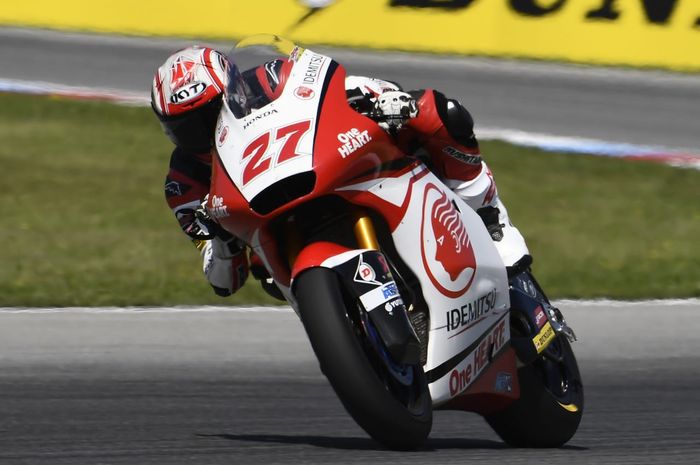 Pembalap Idemitsu Honda Team Asia, Andi Farid Izdihar, saat tampi di seri balap Moto2 Republik Ceska di Sirkuit Brno, Republik Ceska, 8 Agustus 2020.