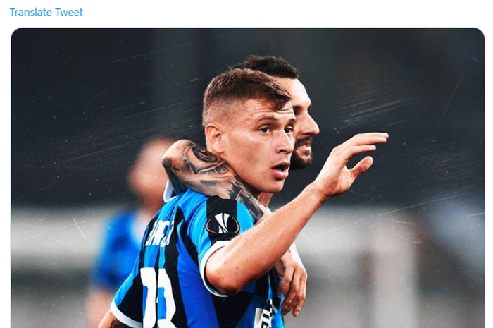 Pemain Inter Milan, Nicolo Barella, saat merayakan gol yang ia cetak ke gawang Bayer Leverkusen di partai perempat-final Liga Europa 2019-2020.