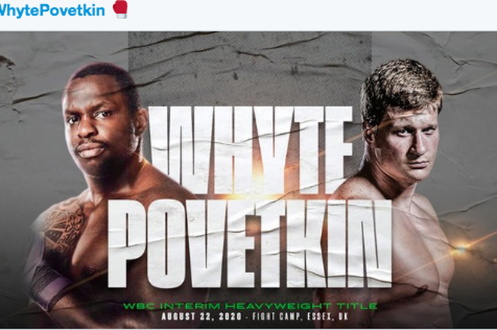 Poster pertandingan tinju, Dillian Whyte (kiri) vs Alexander Povetkin pada 22 Agustus 2020.