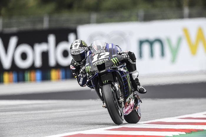 Pembalap Monster Energy Yamaha, Maverick Vinales, saat melakoni sesi latihan bebas pertama MotoGP Austria di Red Bull Ring, Austria, 14 Agustus 2020.