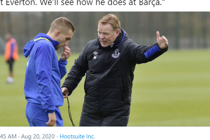 Gerard Deulofeu (kiri) dan Ronald Koeman saat masih sama-sama membela Everton.