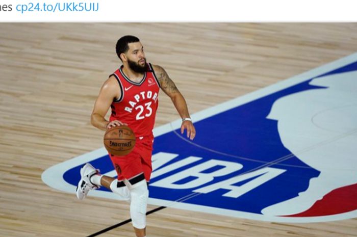 Pemain Toronto Raptors, Fred VanVleet, menjadi bintang kemenangan pada gim ketiga babak kesatu Playoffs NBA 2020 melawan Brooklyn Nets di Barclays Center, New York, Amerika Serikat. Sabtu (22/8/2020) WIB. 