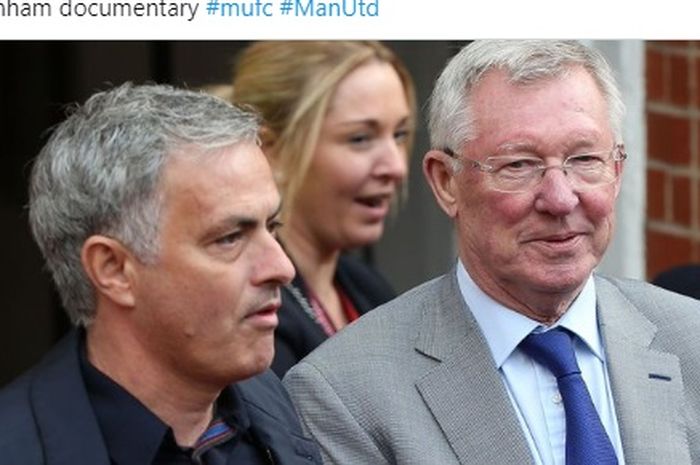 Jose Mourinho, bersama pelatih legendaris Manchester United, Sir Alex Ferguson. 