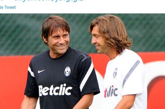 Antonio Conte dan Andrea Pirlo saat masih sama-sama memperkuat Juventus