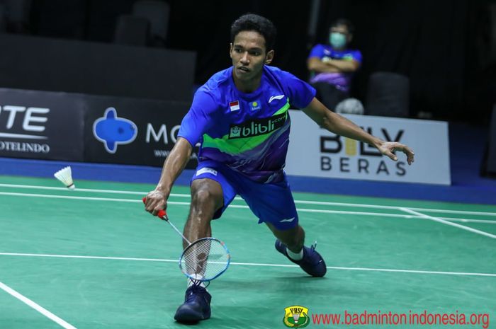 Pebulu tangkis tunggal putra Indonesia, Chico Aura Dwi Wardoyo, pada Simulasi Piala Thomas 2020 di pelatnas Cipayung, Jakarta Timur, Selasa (1/9/2020).