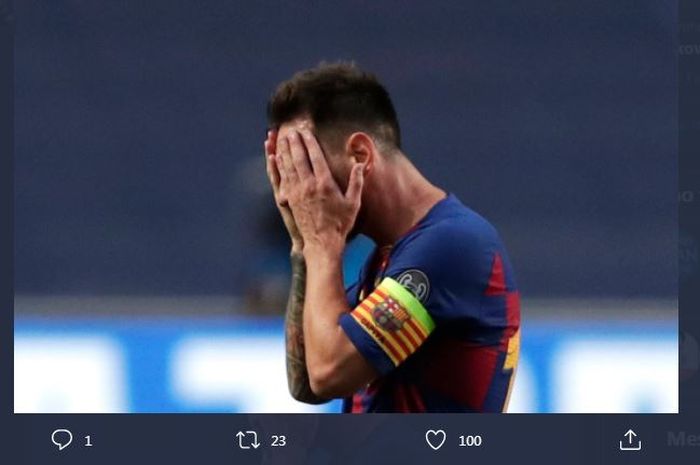 Ekspresi kapten Barcelona, Lionel Messi.