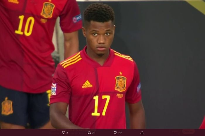 Ansu Fati mencatatkan debutnya untuk timnas senior Spanyol dalam laga kontra Jerman, Kamis (3/9/2020).