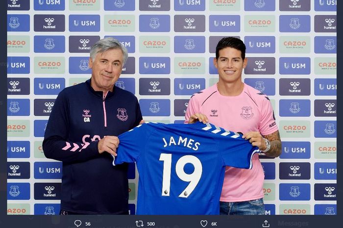 James Rodriguez bersama pelatih Everton, Carlo Ancelotti.