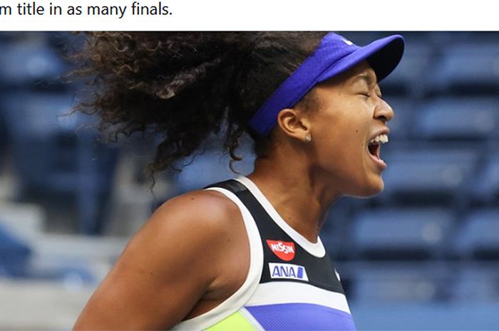 Petenis putri asal Jepang, Naomi Osaka, berhasil menjadi juara US Open 2020 setelah mengalahkan Victoria Azarenka (Belarus) pada laga final di Arthur Ashe Stadium, New York, Amerika Serikat, 12 September 2020.