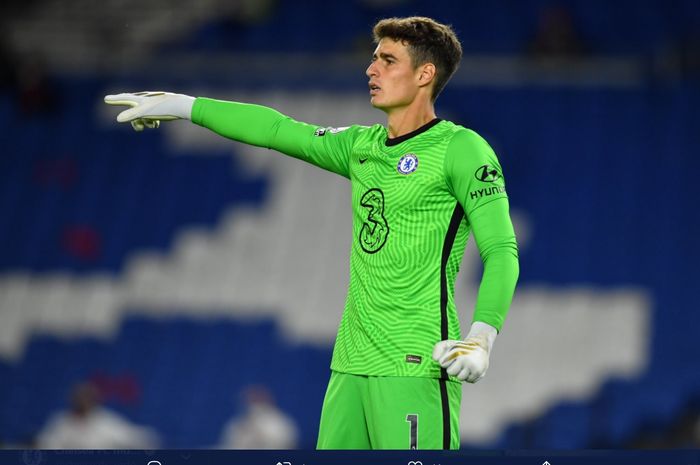 Kiper utama Chelsea, Kepa Arrizabalaga, kebobolan satu gol dalam kemenangan 3-1 timnya atas Brighton &amp; Hove Albion pada laga perdana Liga Inggris 2020-2021, Senin (14/9/2020) atau Selasa dini hari WIB.