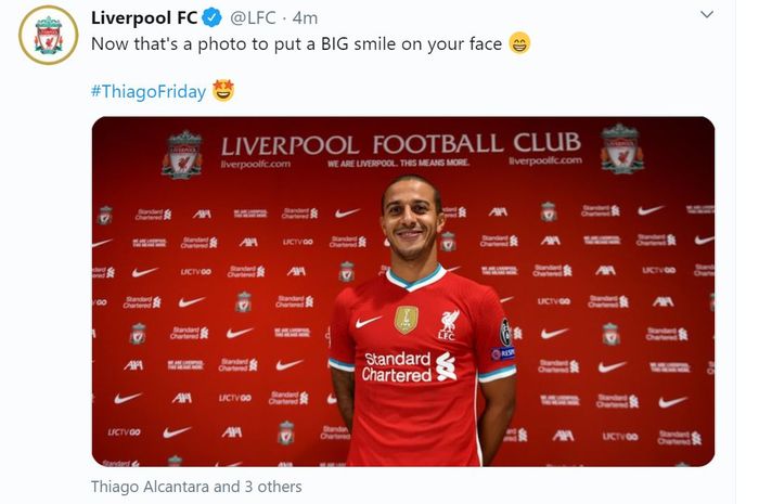  Liverpool resmi mengumumkan transfer Thiago Alcantara pada Jumat (18/9/2020) malam WIB. 