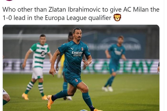 Zlatan Ibrahimovic mencetak gol saat AC Milan bertandang ke kandang Shamrock Rovers, Stadion Tallaght, Dublin, Irlandia dalam laga babak kualifikasi kedua Liga Europa 2020-2021 pada Kamis (17/9/2020) atau Jumat dini hari WIB.