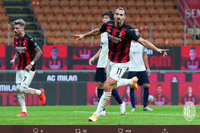 Zlatan Ibrahimovic, mencetak 2 gol untuk AC Milan pada pekan pertama Liga Italia 2020-2021.