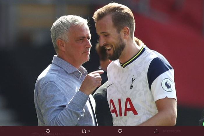 Penyerang Tottenham Hotspur, Harry Kane, dan pelatih Jose Mourinho.