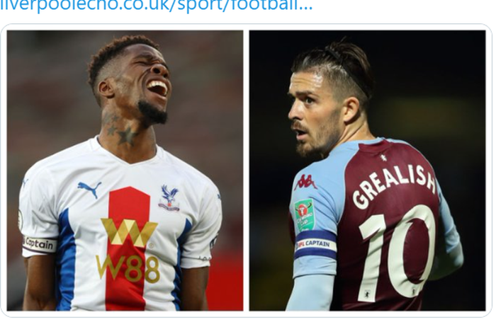 Winger Crystal Palace, Wilfried Zaha (kiri) dan kapten Aston Villa, Jack Grealish.