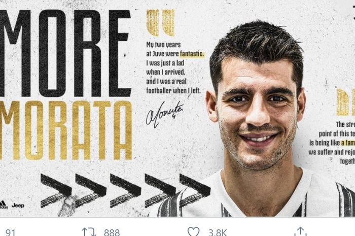 Juventus resmi merekrut Alvaro Morata dari Atletico Madrid.