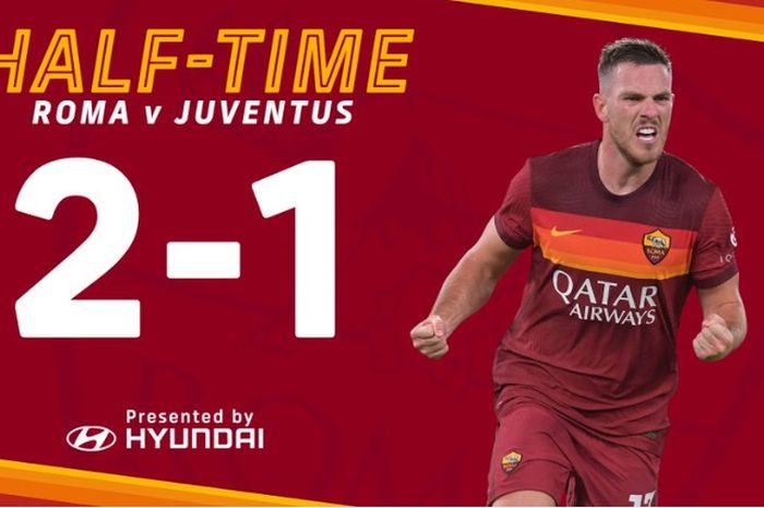 Babak pertama laga AS Roma vs Juventus di Liga Italia berakhir 1-1, Minggu (27/9/2020) di Stadion Olimpico Roma.