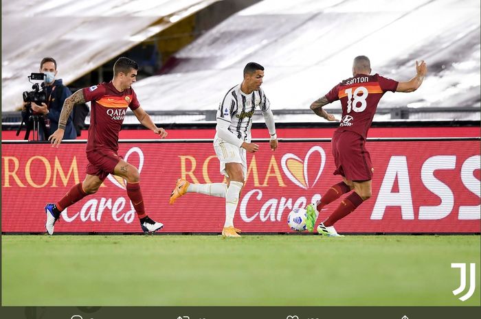 Cristiano Ronaldo dalam laga AS Roma vs Juventus di Liga Italia, Minggu (27/9/2020).