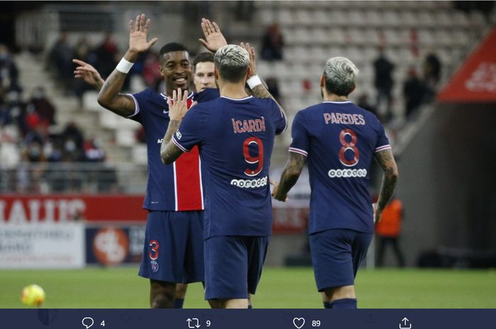 Mauro Icardi, mencetak 2 gol yang membawa PSG mengalahkan Reims di Liga Prancis, Minggu (27/9/2020).