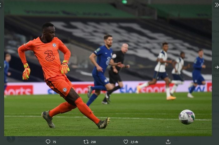 Edouard Mendy melakoni laga debutnya bersama Chelsea ketika melawan Tottenham Hotspur di babak 16 besar Piala Liga Inggris 2020-2021, Rabu (30/9/2020) dini hari WIB.