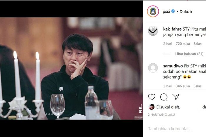 Raut wajah cemberut Shin Tae-yong yang jadi bahan bercanda netizen.