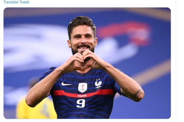 Olivier Giroud dalam laga Prancis Vs Ukraina di Stade de France, Rabu (7/10/2020).