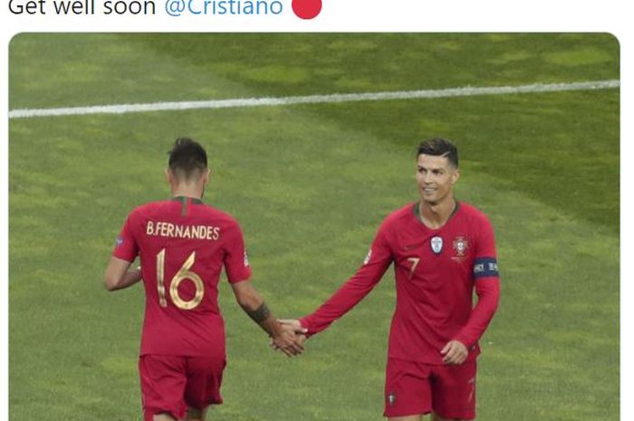 Bruno Fernandes (kiri) dan Cristiano Ronaldo saat membela timnas Portugal.