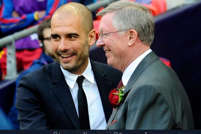 Pep Guardiola dan Sir Alex Ferguson.