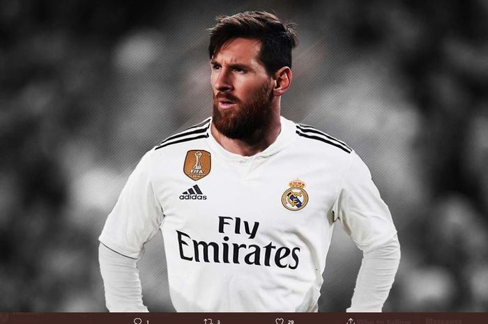 Lionel Messi dalam balutan jersi Real Madrid.