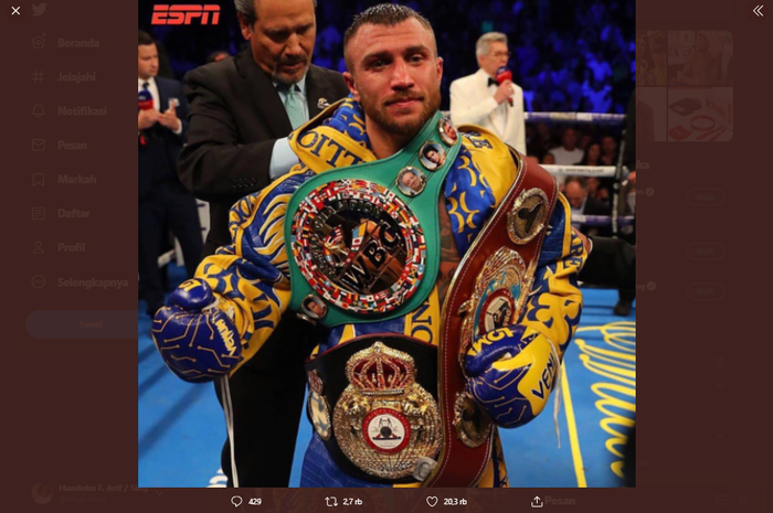 Petinju kelas ringan, Vasyl Lomachenko.