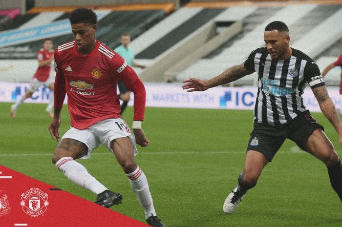 Penyerang Manchester United, Marcus Rashford, dalam laga melawan Newcastle United