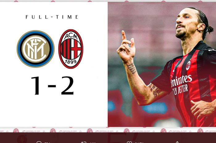 AC Milan mengalahkan Inter Milan 2-1, Sabtu (17/10/2020) di Giuseppe Meazza, untuk menjaga rekor sempurnanya di Liga Italia.